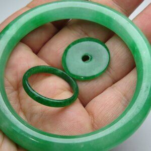 "Natural Jade bangle +   FREE Jade Ring & Jade Donut 55mm-57mm"